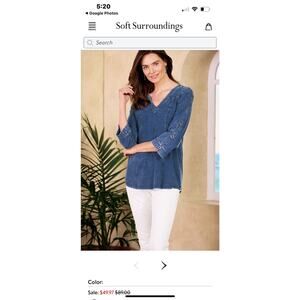 Soft Surroundings Pull Over Blue Jean Top Wilma Wash Sz XL